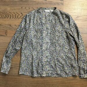 Liz Claiborne Petite Floral Print Pintuck Blouse Button Down PM